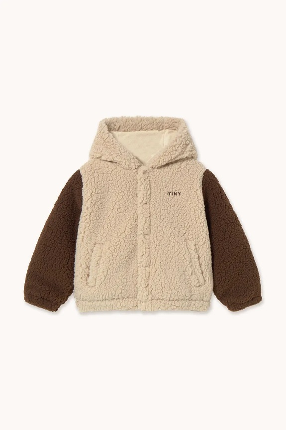 Tinycottons kurtka dziecięca COLOR BLOCK POLAR SHERPA HOODIE AW25.362 beżowy AW25