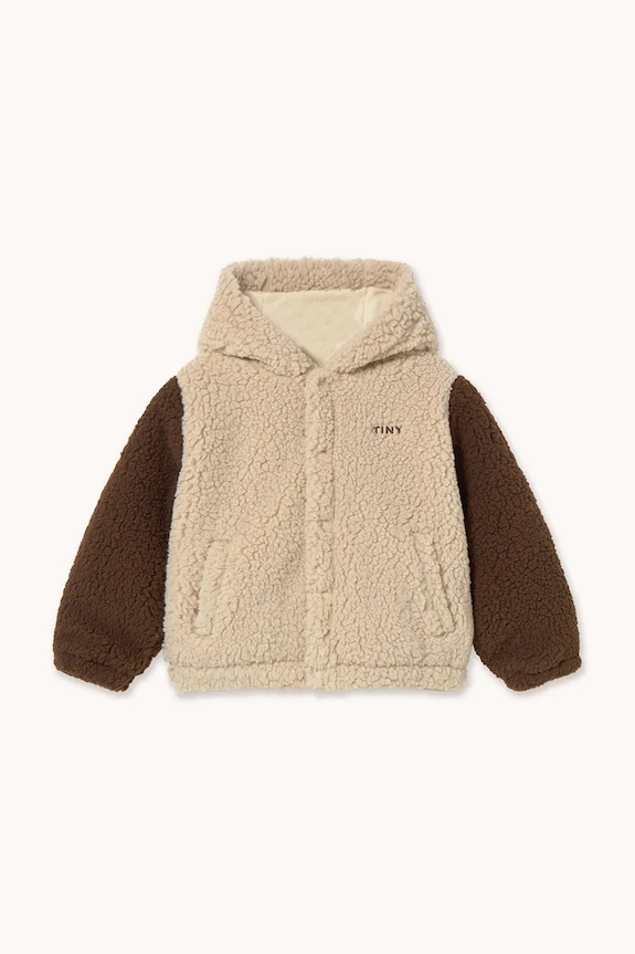 Tinycottons kurtka dziecięca COLOR BLOCK POLAR SHERPA HOODIE AW25.362 beżowy AW25