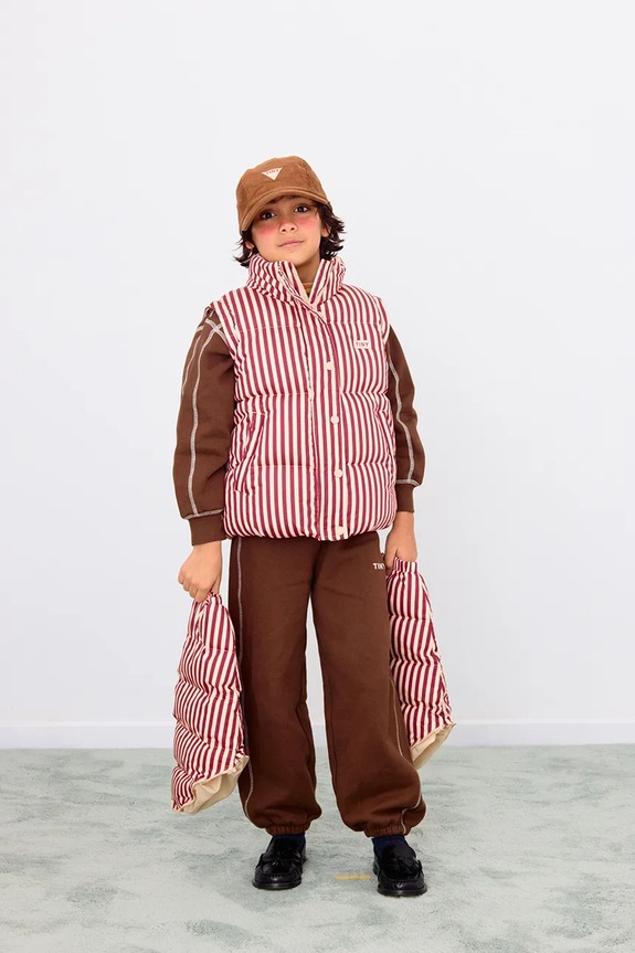 Tinycottons kurtka bawełniana dziecięca STRIPES SHORT PADDED JACKET AW25.484 różowy