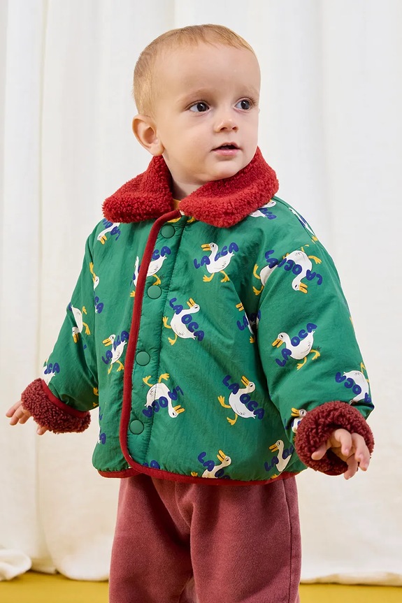 Bobo Choses kurtka dwustronna niemowlęca La Oca bez kaptura zielony 225AB107