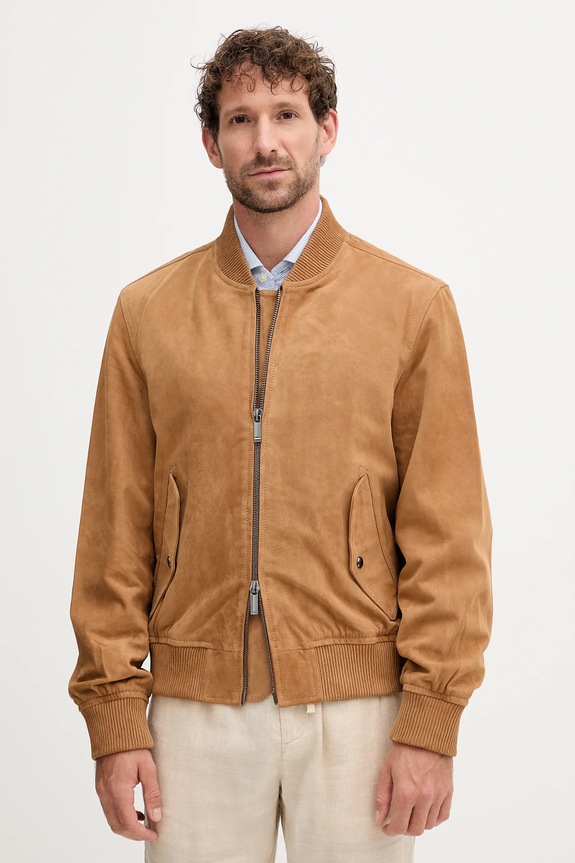 Semišová bunda bomber Tommy Hilfiger bez kapucne béžová MW0MW40558