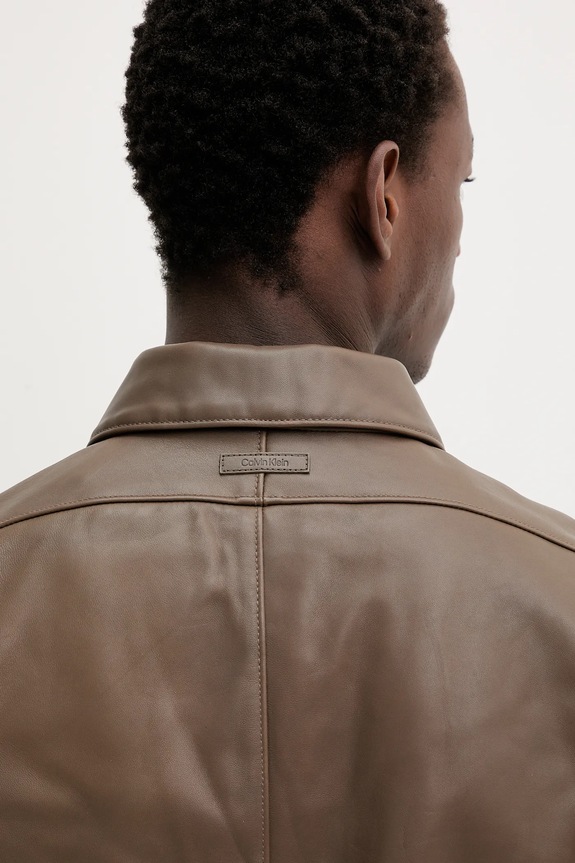 Kožená bunda Calvin Klein LV04LB901G hnědá