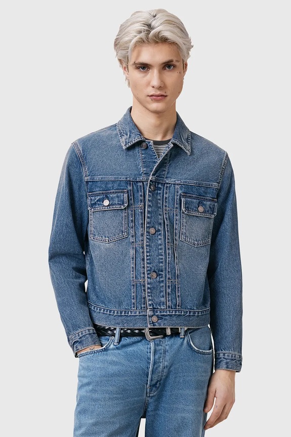 AllSaints geacă de blugi pentru bărbați din bumbac EXILE necaptusit albastru M030OC