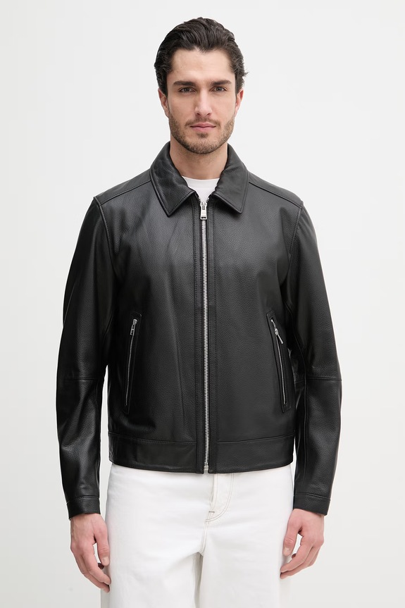 Kožna jakna BOSS H-Mapson4 crna 50543214