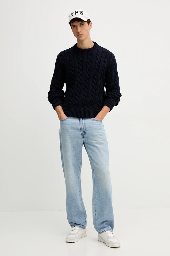 Vuneni pulover Bally MKN07V mornarsko plava AW25