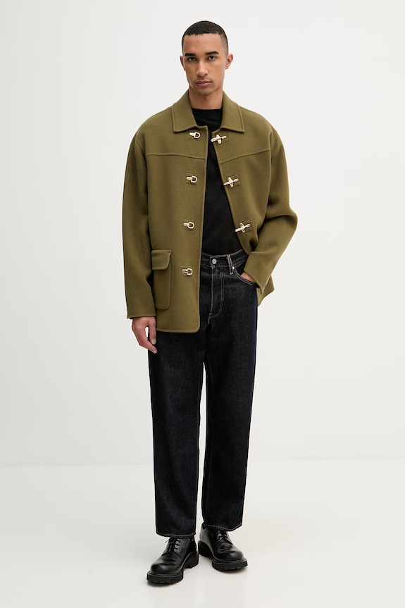 Kabát s prímesou vlny Drôle de Monsieur La Veste Caban I.JT248.WO042 zelená AW25