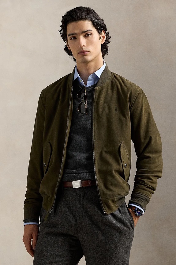 Polo Ralph Lauren geacă din piele întoarsă cu captuseala maro 710963338