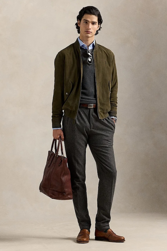 Îmbrăcăminte Polo Ralph Lauren geacă din piele întoarsă 710963338 maro