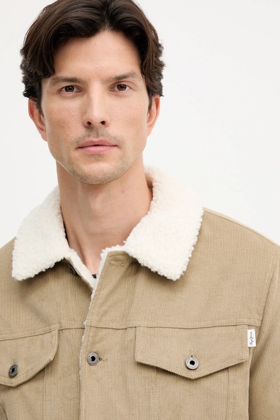 Pepe Jeans geacă din velur bej PM4027185