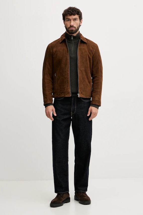 Pepe Jeans giacca in pelle scamosciata PM4027183 marrone AW25
