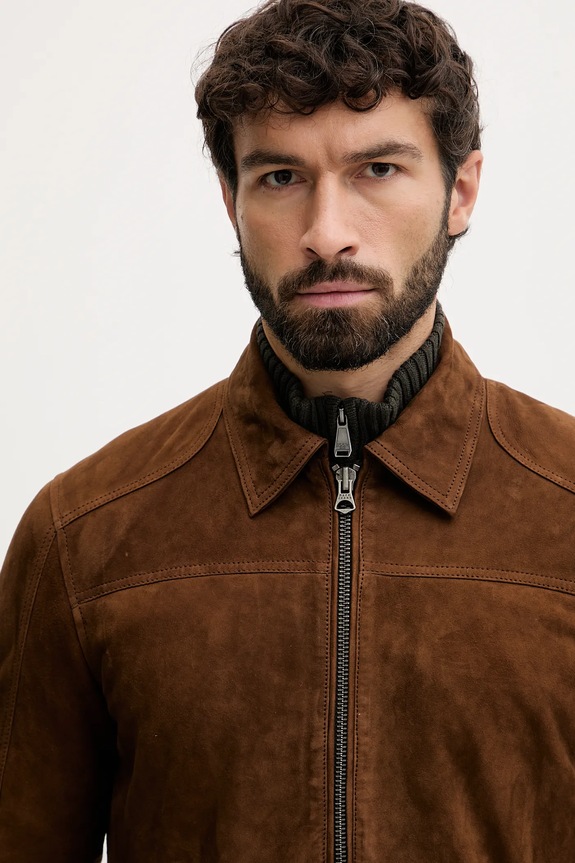 Pepe Jeans giacca in pelle scamosciata marrone PM4027183