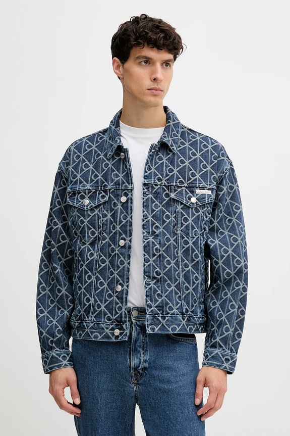 Rifľová bunda Calvin Klein Jeans bez kapucne tmavomodrá LV04RD767G