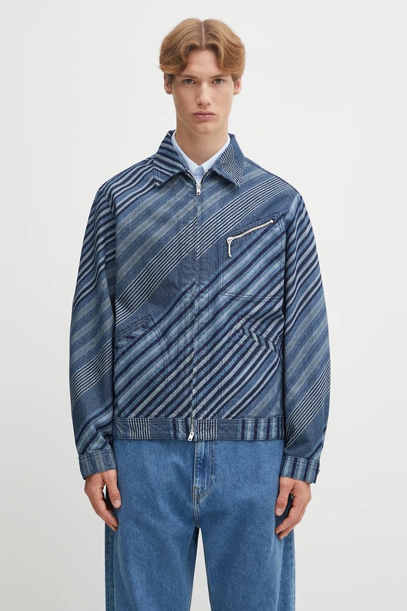 Kenzo giacca di jeans Diagonal Stripe Zipped Trucker non isolato blu FF65DV3006Z1
