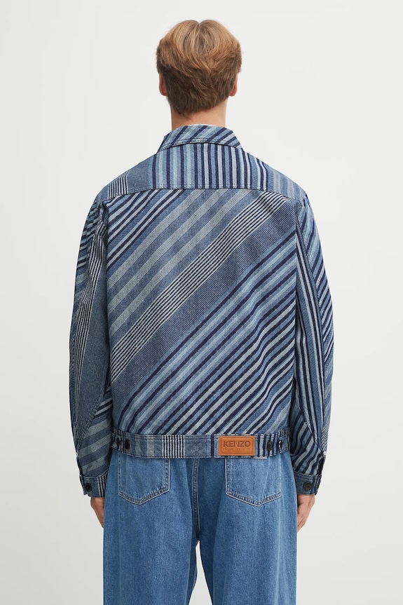 Abbigliamento Kenzo giacca di jeans Diagonal Stripe Zipped Trucker FF65DV3006Z1 blu