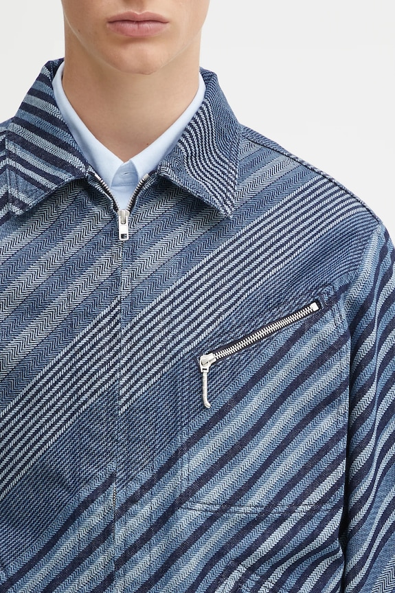 Kenzo giacca di jeans Diagonal Stripe Zipped Trucker blu FF65DV3006Z1