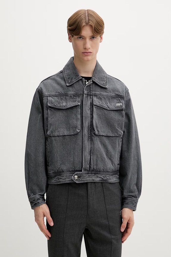 Filling Pieces kurtka jeansowa męska Denim Washed bez kaptura szary 422560501260