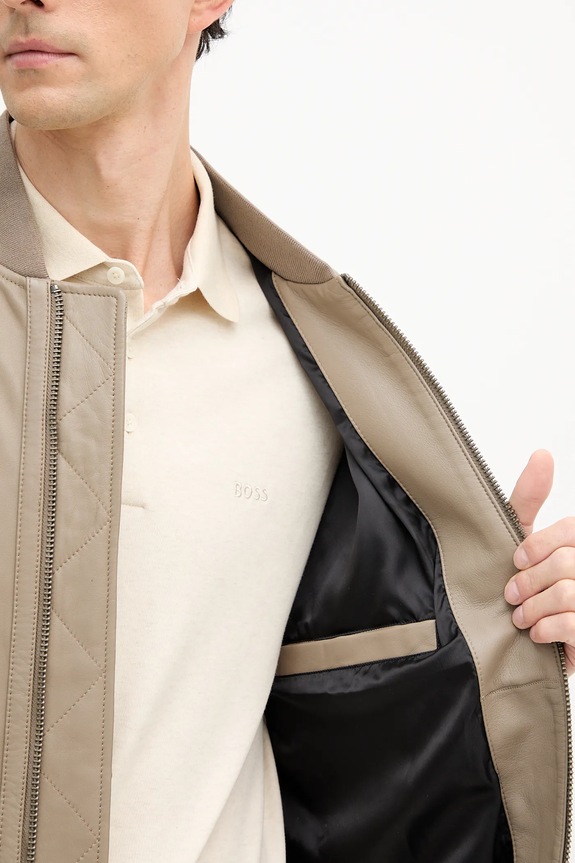 BOSS Orange bőr bomberdzseki 50547545 bézs