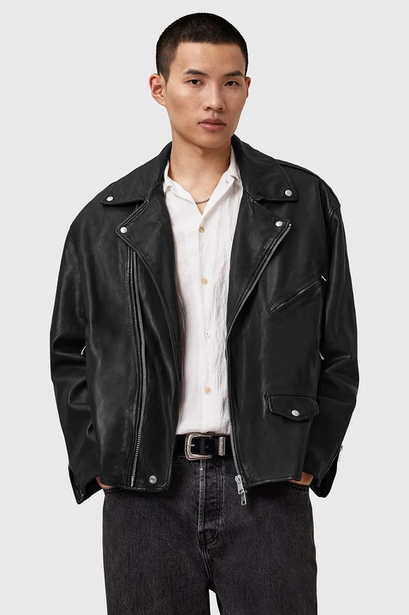 AllSaints geacă de piele BRADFORD cu captuseala negru M005LD