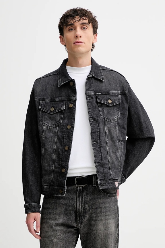 Guess Jeans kurtka jeansowa bez kaptura szary M5BN38.D5LW5