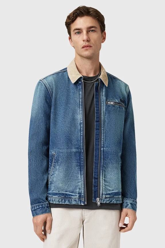 AllSaints kurtka jeansowa ROTHWELL bez kaptura niebieski M030OD
