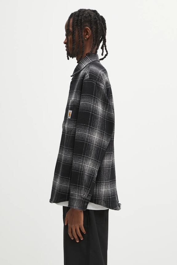 Carhartt WIP jacket with wool Brennan Shirt Jac I035324.34JXX gray AW25