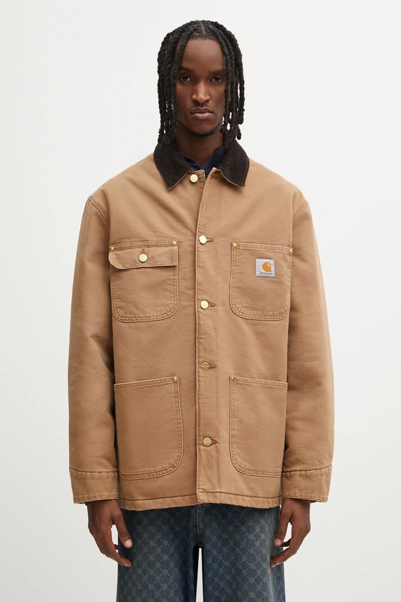 Carhartt WIP kurtka bawełniana OG Chore Coat bez kaptura brązowy I035613.00S4O