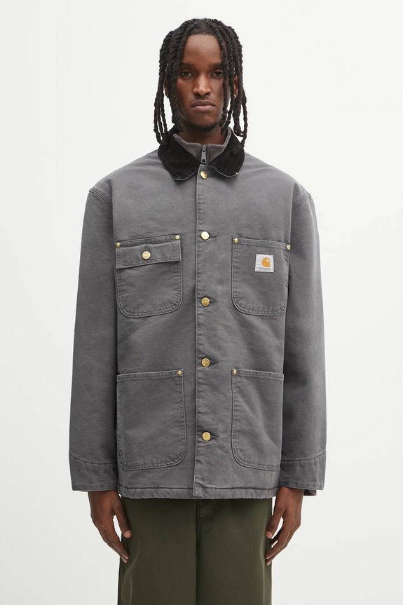 Carhartt WIP kurtka bawełniana OG Chore Coat bez kaptura szary I035613.3CL4O