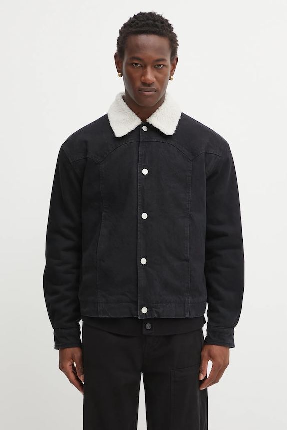 Aries geacă jeans Sherpa Denim Car Coat cu captuseala negru AR7120004