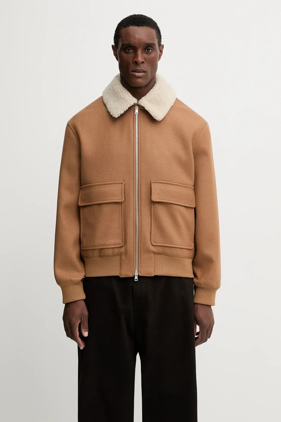Maison Kitsuné wool jacket Shearling Collar non-insulated brown PM02140WM2030
