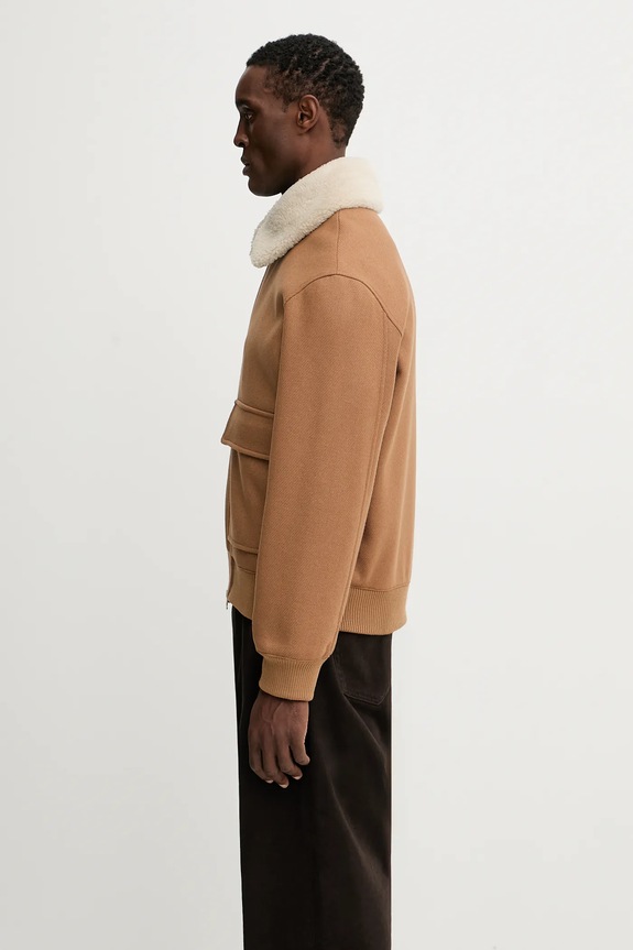 Maison Kitsuné wool jacket Shearling Collar PM02140WM2030 brown AW25