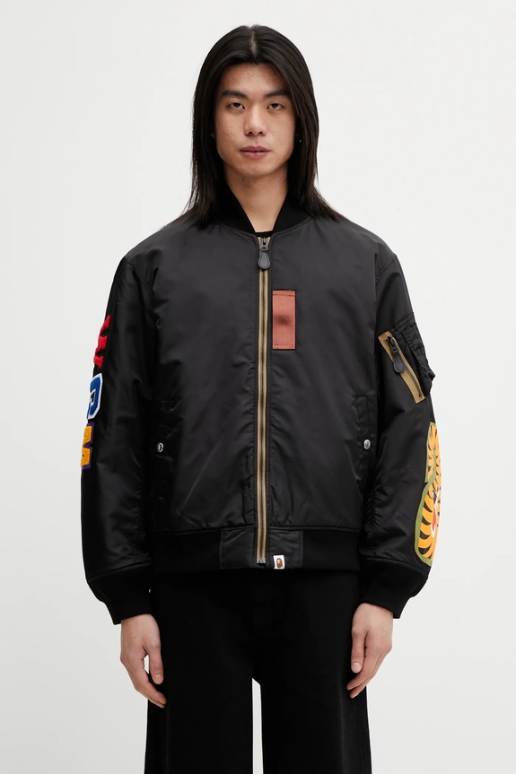 A Bathing Ape kurtka bomber Shark MA-1 bez kaptura czarny 001HJL801003M