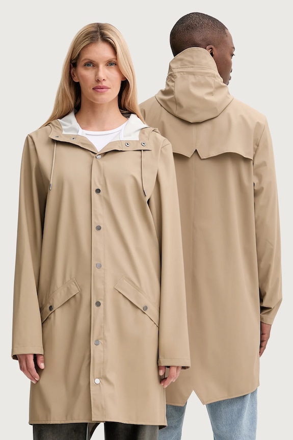 Куртка Rains 12020 Long Jacket с капюшоном бежевый 12020.133