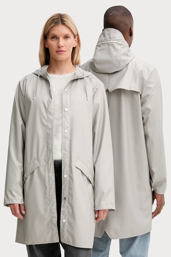 Куртка Rains 12020 Long Jacket с капюшоном серый 12020.123