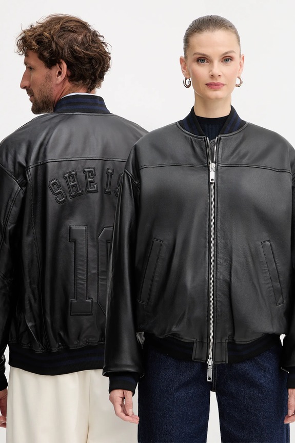 MAX&Co. kurtka bomber skórzana bez kaptura czarny 2528446012200