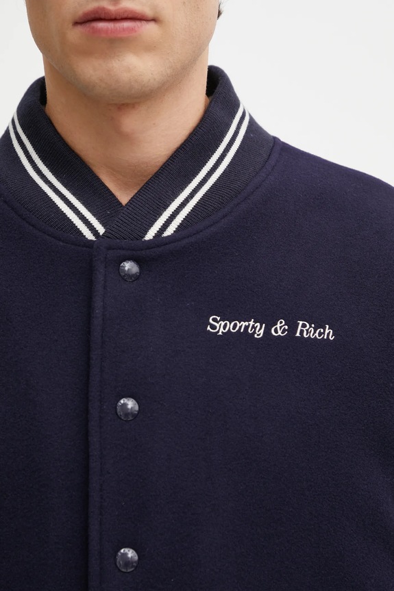 Вовняна куртка-бомбер Sporty & Rich Eden Crest Varsity темно-синій OW03160666BL106