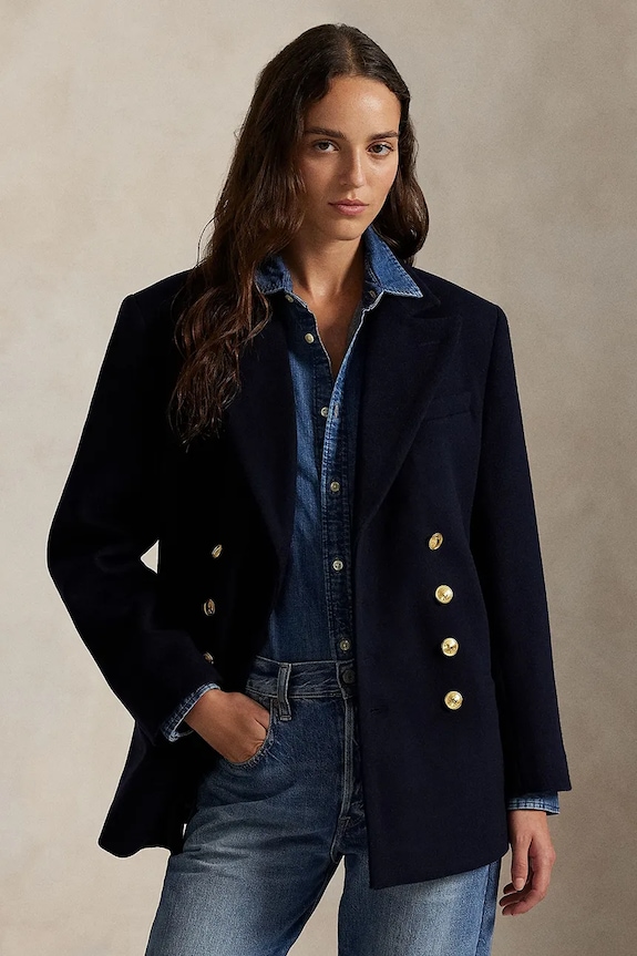 Μάλλινο σακάκι Polo Ralph Lauren μαλλί σκούρο μπλε 211971388