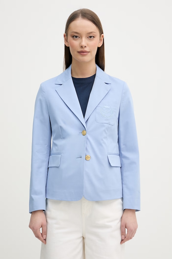 Tommy Hilfiger jednoradové sako dámske s bavlnou modrá WW0WW47179
