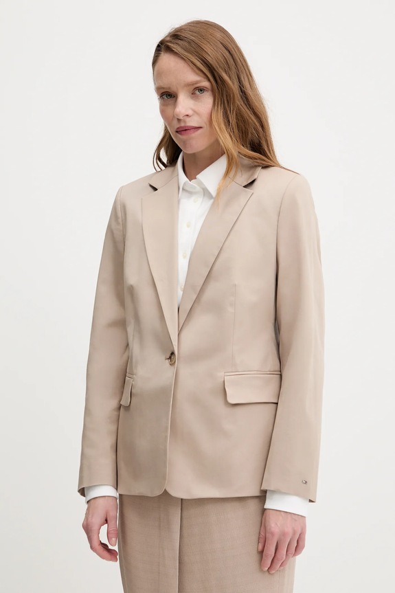 Tommy Hilfiger marynarka jednorzędowa damska z bawełną tkanina beżowy WW0WW47179