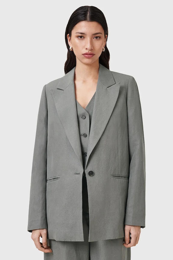 AllSaints giacca in lino misto AVERIE foderato grigio W043QC