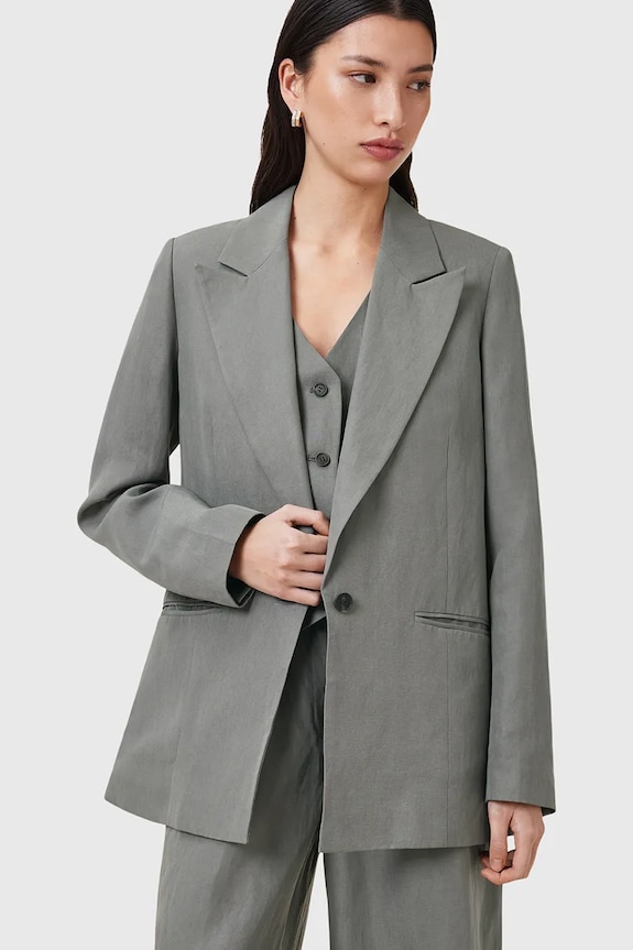 AllSaints giacca in lino misto AVERIE W043QC grigio