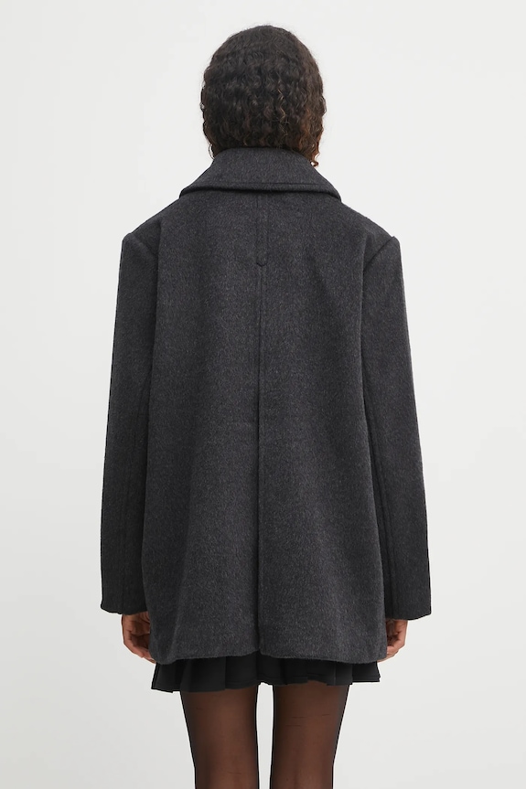 Odzież GANNI płaszcz z dodatkiem wełny Double Faced Wool Doublebreasted Blazer W0567 szary