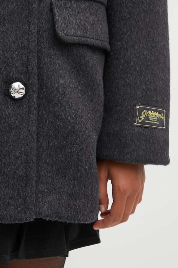 GANNI płaszcz z dodatkiem wełny Double Faced Wool Doublebreasted Blazer szary W0567