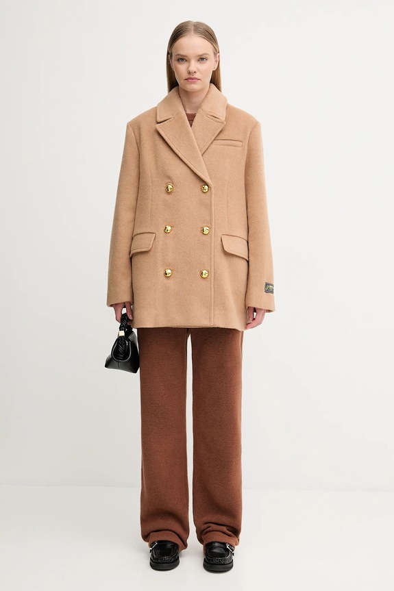 GANNI płaszcz z dodatkiem wełny Double Faced Wool Doublebreatsed Blazer W0876