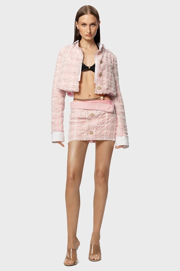 Sako GOD SAVE QUEENS HIGH PRIORITY TWEED JACKET bez podšívky růžová GSQ.151.391