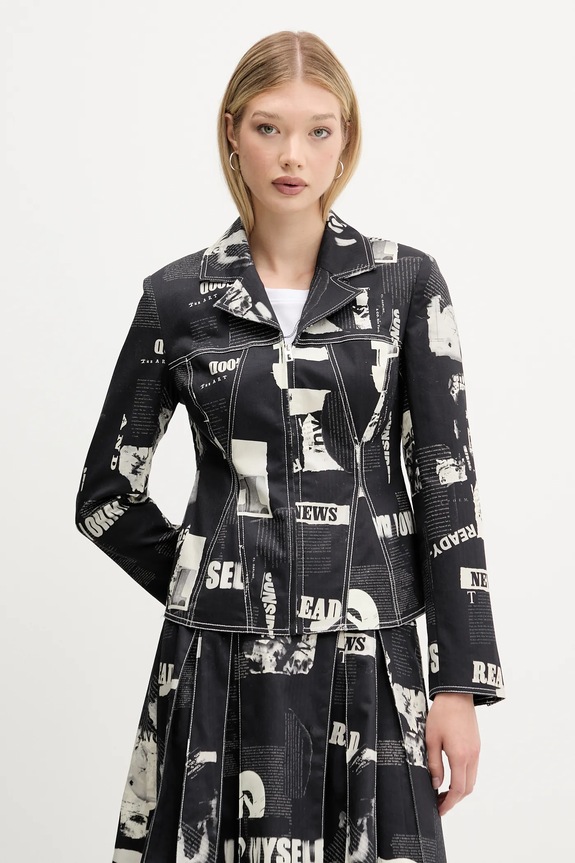 Σακάκι Desigual NEWSPAPER BLAC ύφασμα μαύρο 25WWEW20