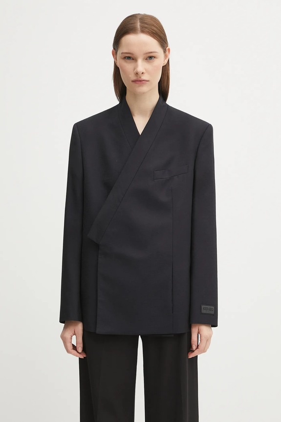 Kenzo marynarka wełniana Weave Kimono Blazer z podszewką granatowy FF62VE2659ID