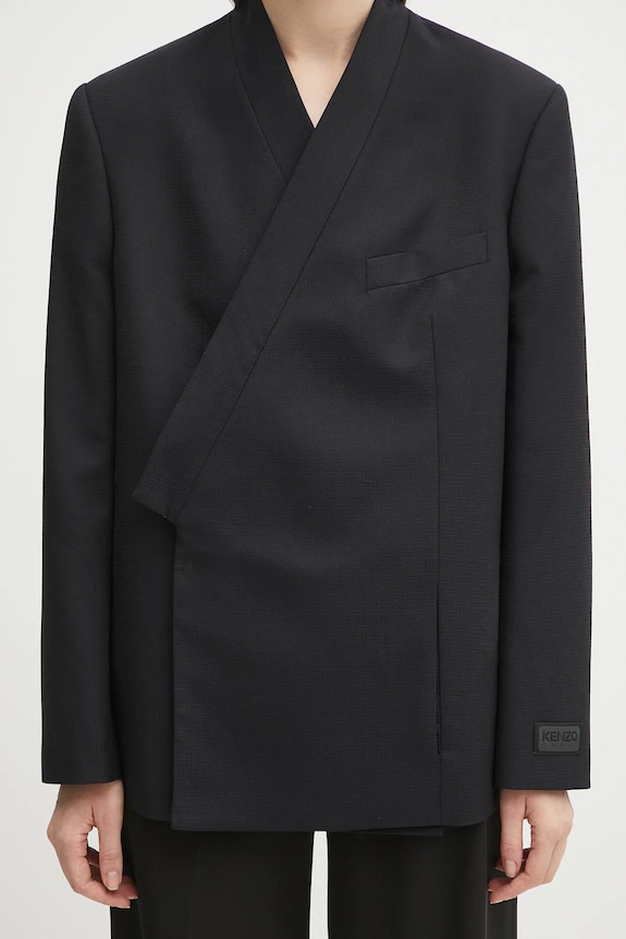 Kenzo marynarka wełniana Weave Kimono Blazer granatowy FF62VE2659ID