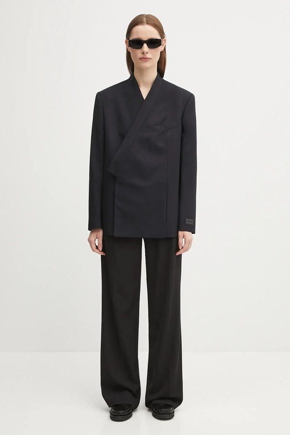 Kenzo marynarka wełniana Weave Kimono Blazer FF62VE2659ID granatowy