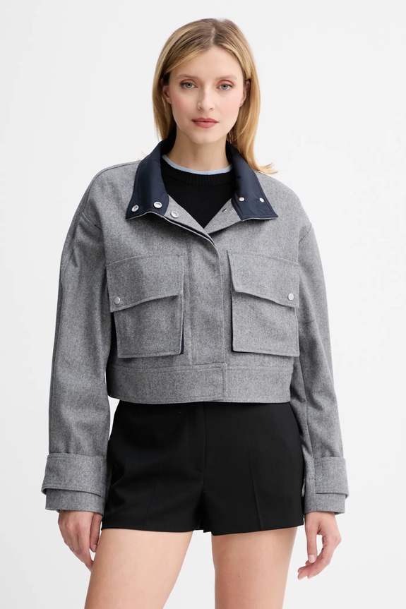 Vlnená bunda BOSS Jardia oversize sivá 50548307