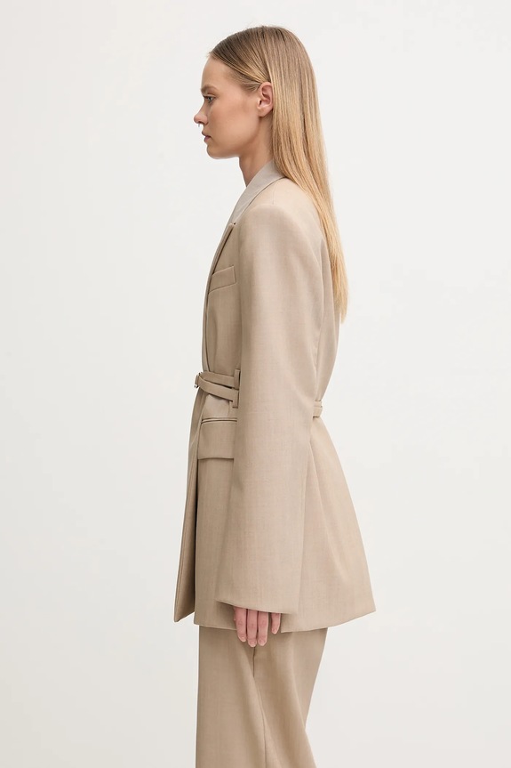 Sportmax marynarka wełniana TUBINGA 2522046051600 beżowy AW25